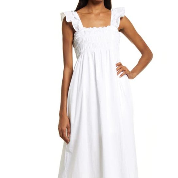FRENCH CONNECTION Isla Organic Cotton Midi Dress In Linen White - Picture 2 of 7